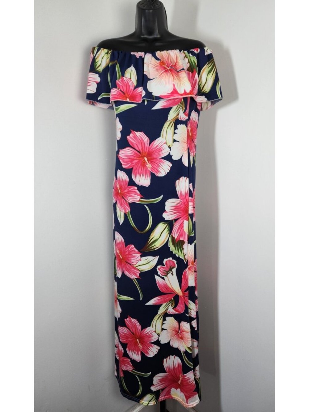 Floral Print Off-shoulder Maxi Dress, Resort Wear - SZ Large